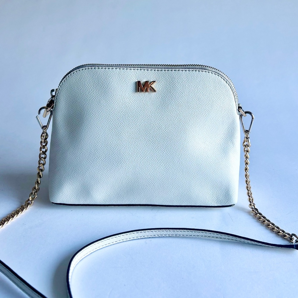Michael Kors White Crossgrain Leather Shoulder Crossbody Bag